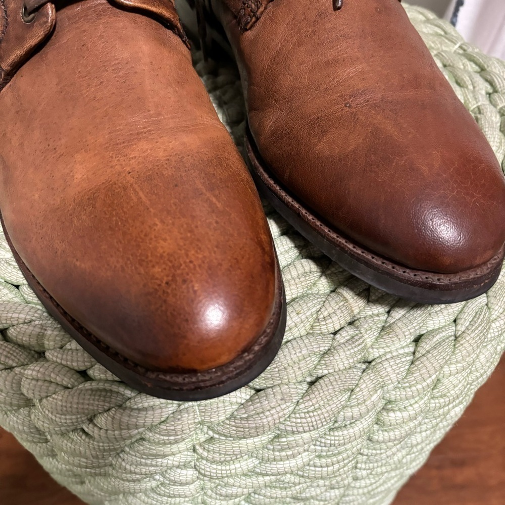 Frye Peyton Lace Up Distressed Brown Cognac Casual Dress Boots - Picture 5 of 9